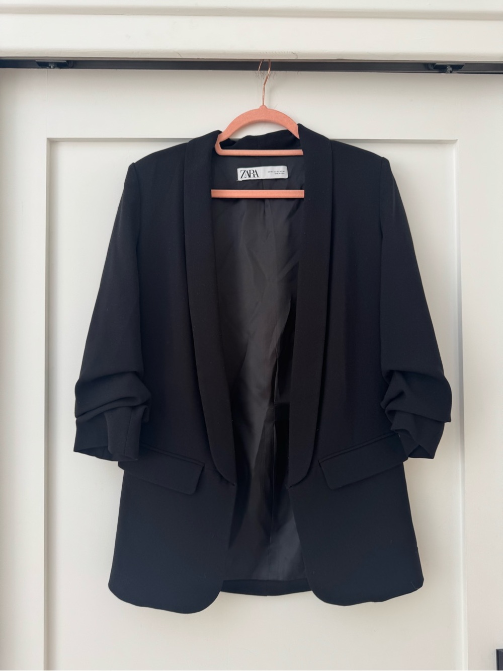 ZARA Black Open-Front Draped Blazer with Rolled Sleeves